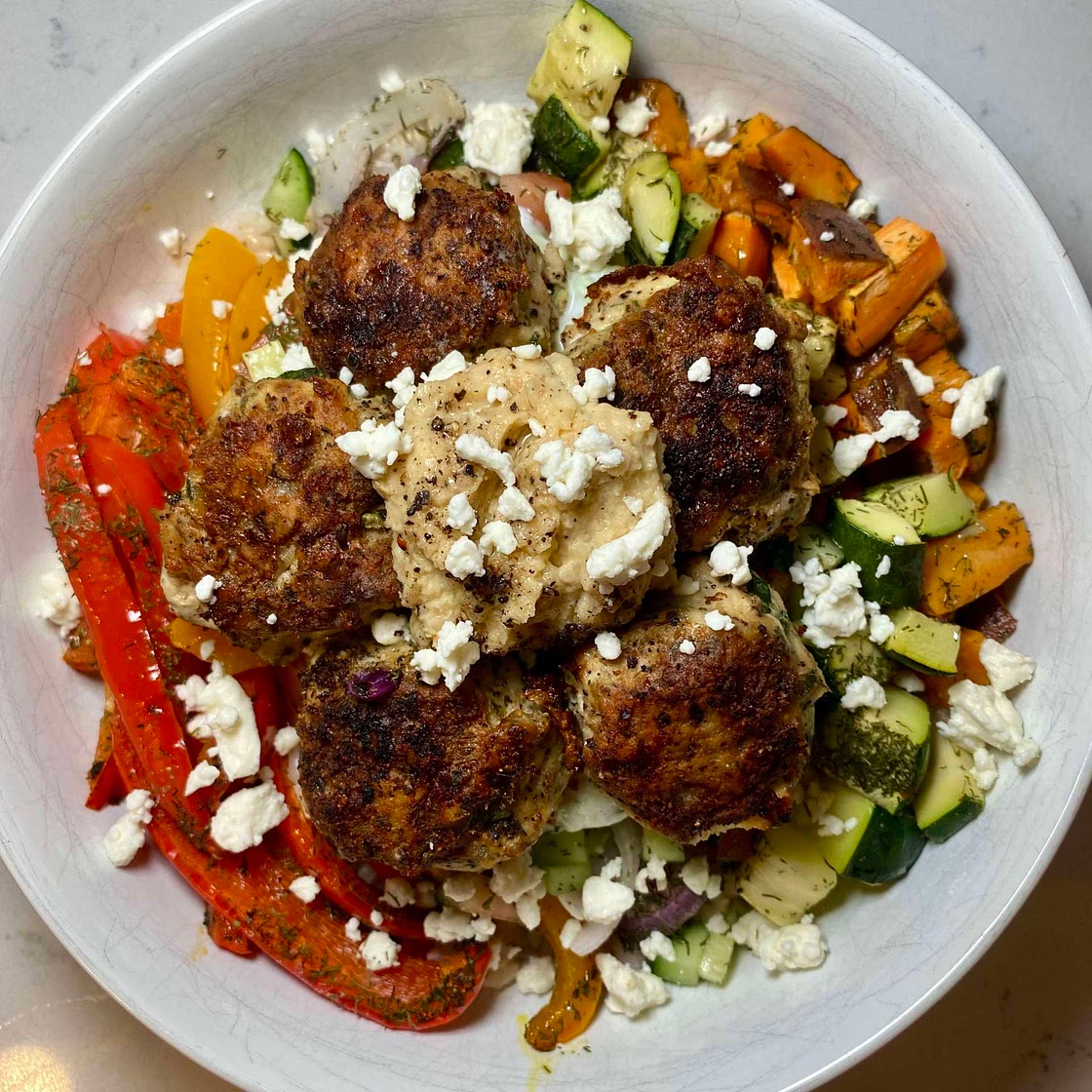 Mediterranean Chicken Meatball Bowl