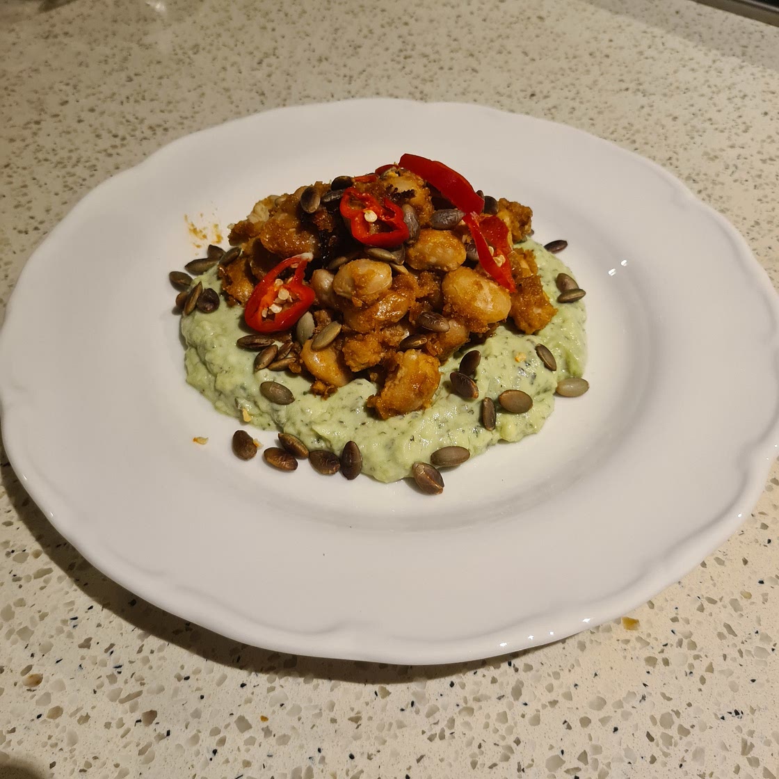 Peanut butter beans with avocado dip