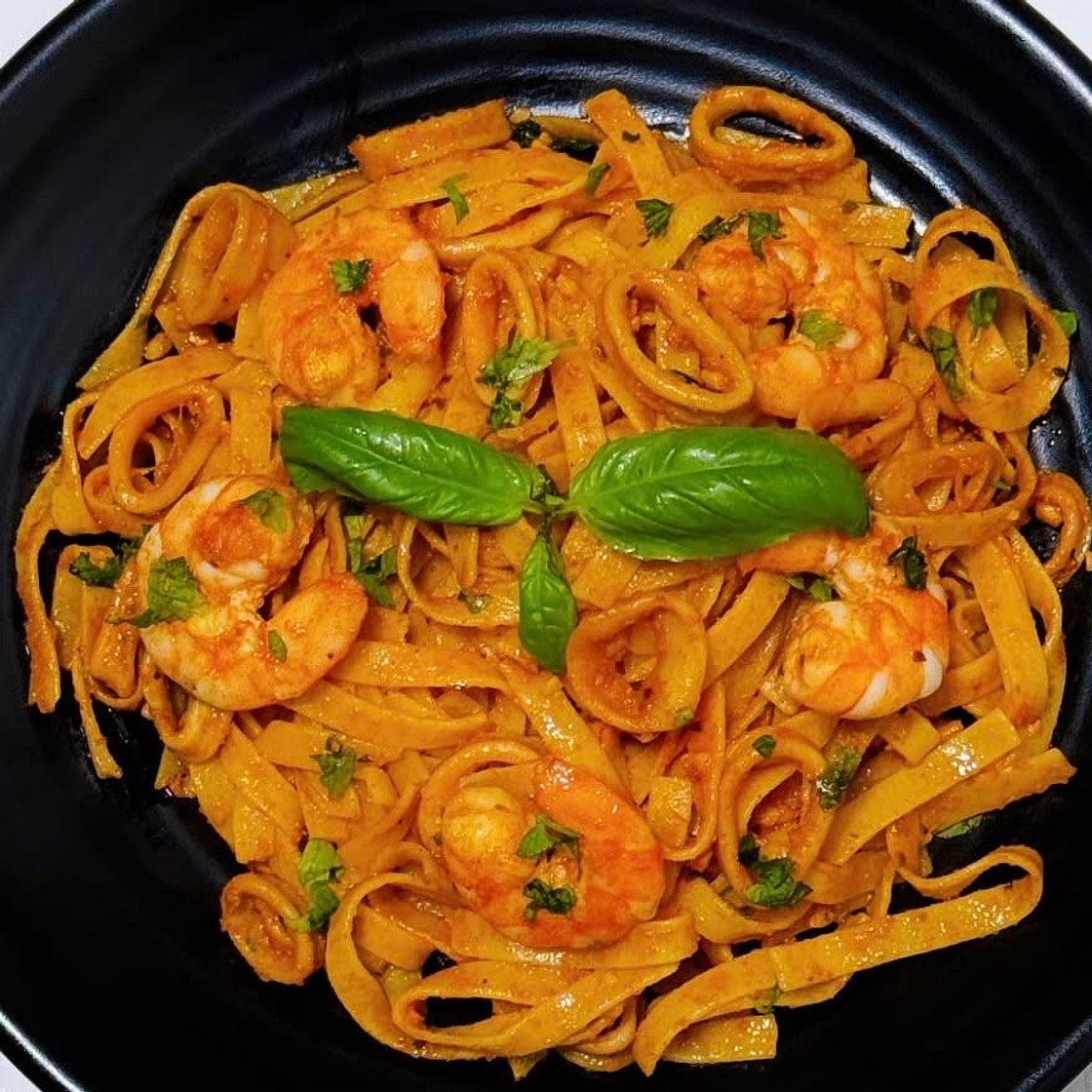 Creamy Tomato Seafood Tagliatelle