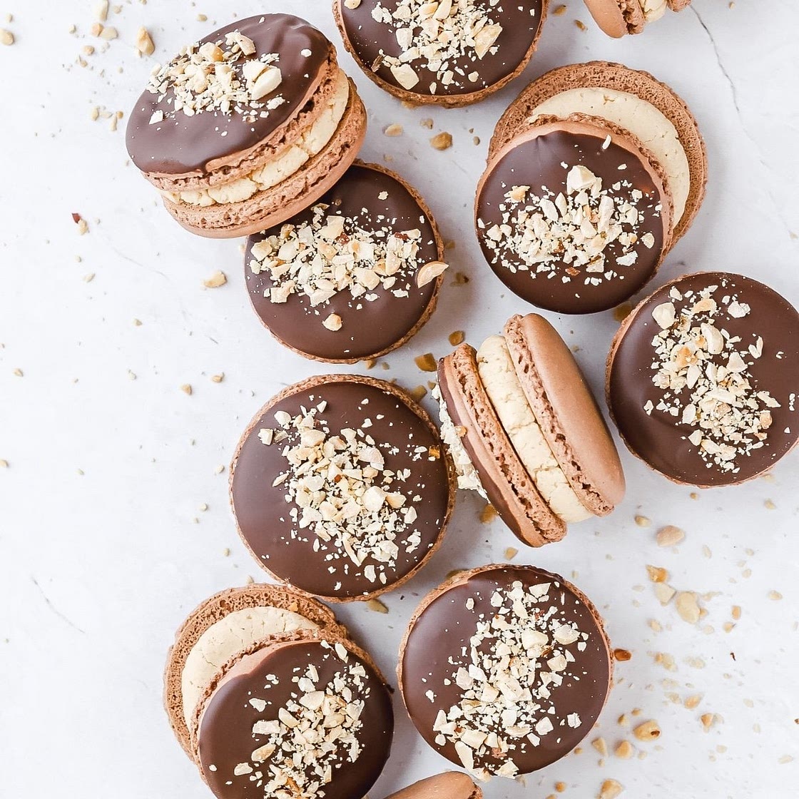 Dark Chocolate Peanut Butter Macarons