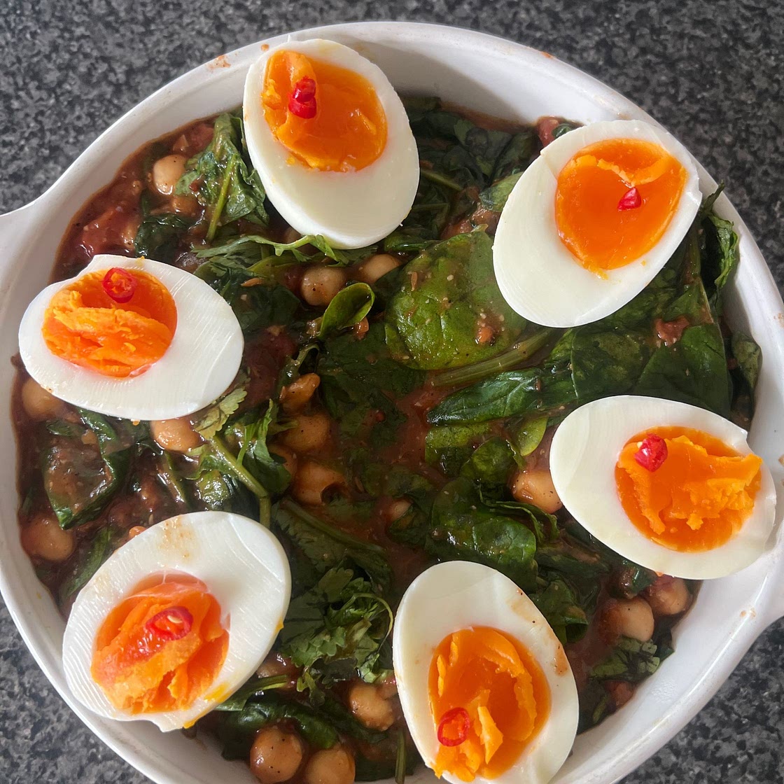 Chickpea, spinach and egg curry
