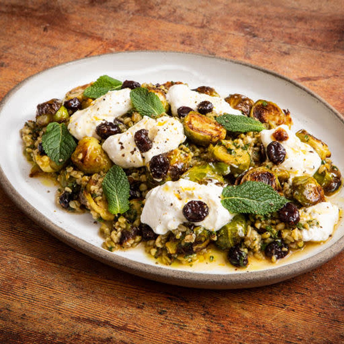Barley and Roasted Brussels Sprouts with Fresh Herbs and Ricotta