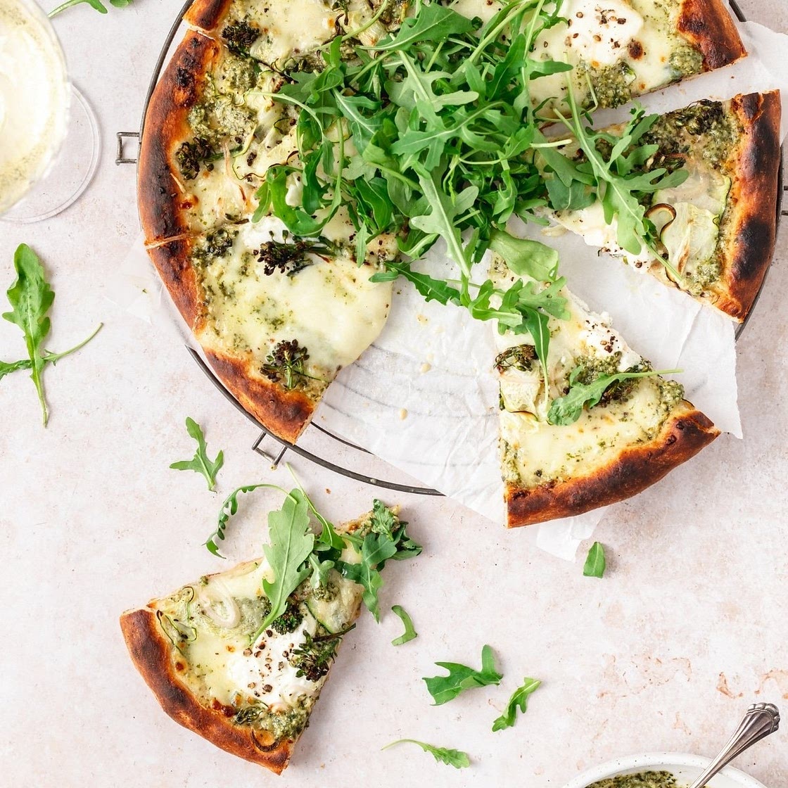 Homemade Pesto Pizza with Fresh Veggies