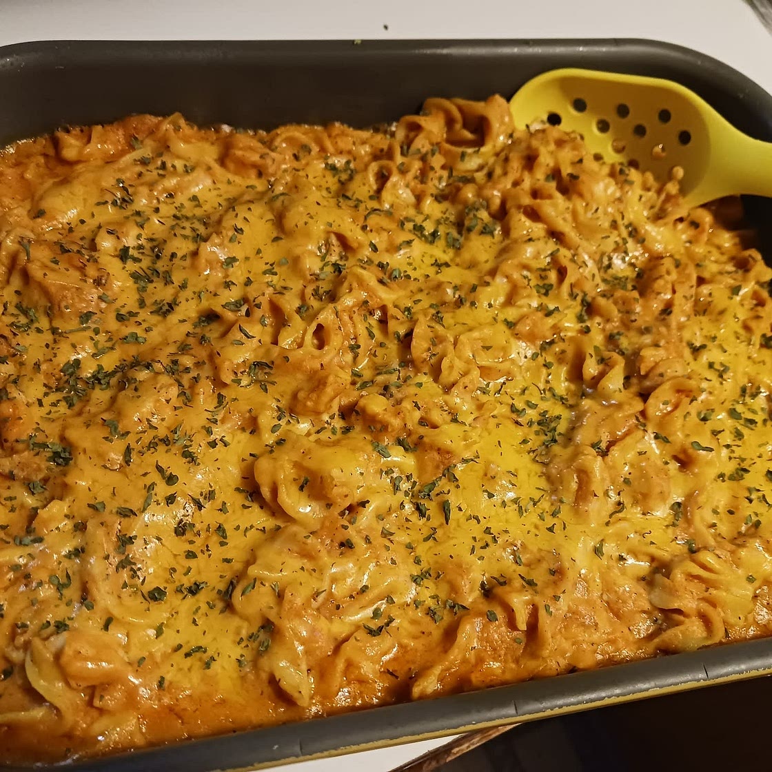 Pumpkin chicken pasta bake