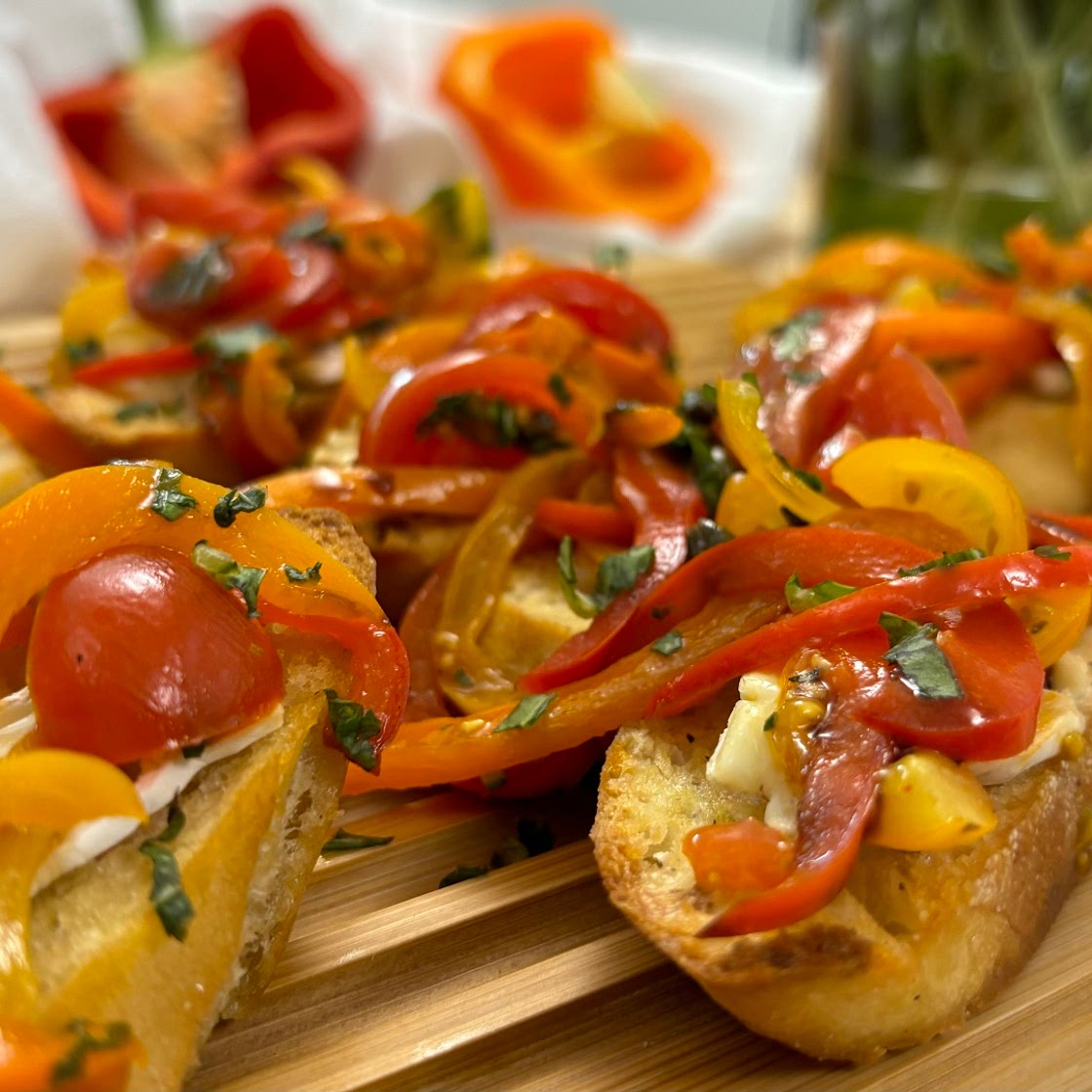 Tricolor Pepper Bruschettas