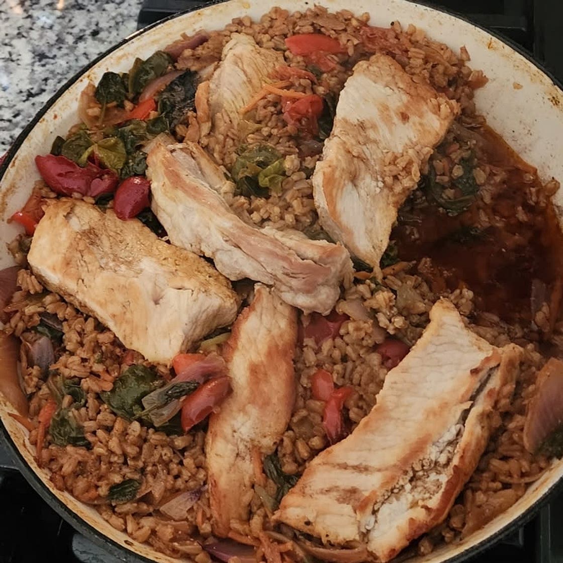 One Skillet, Geek Sun-Dried Tomato Chicken and Farro