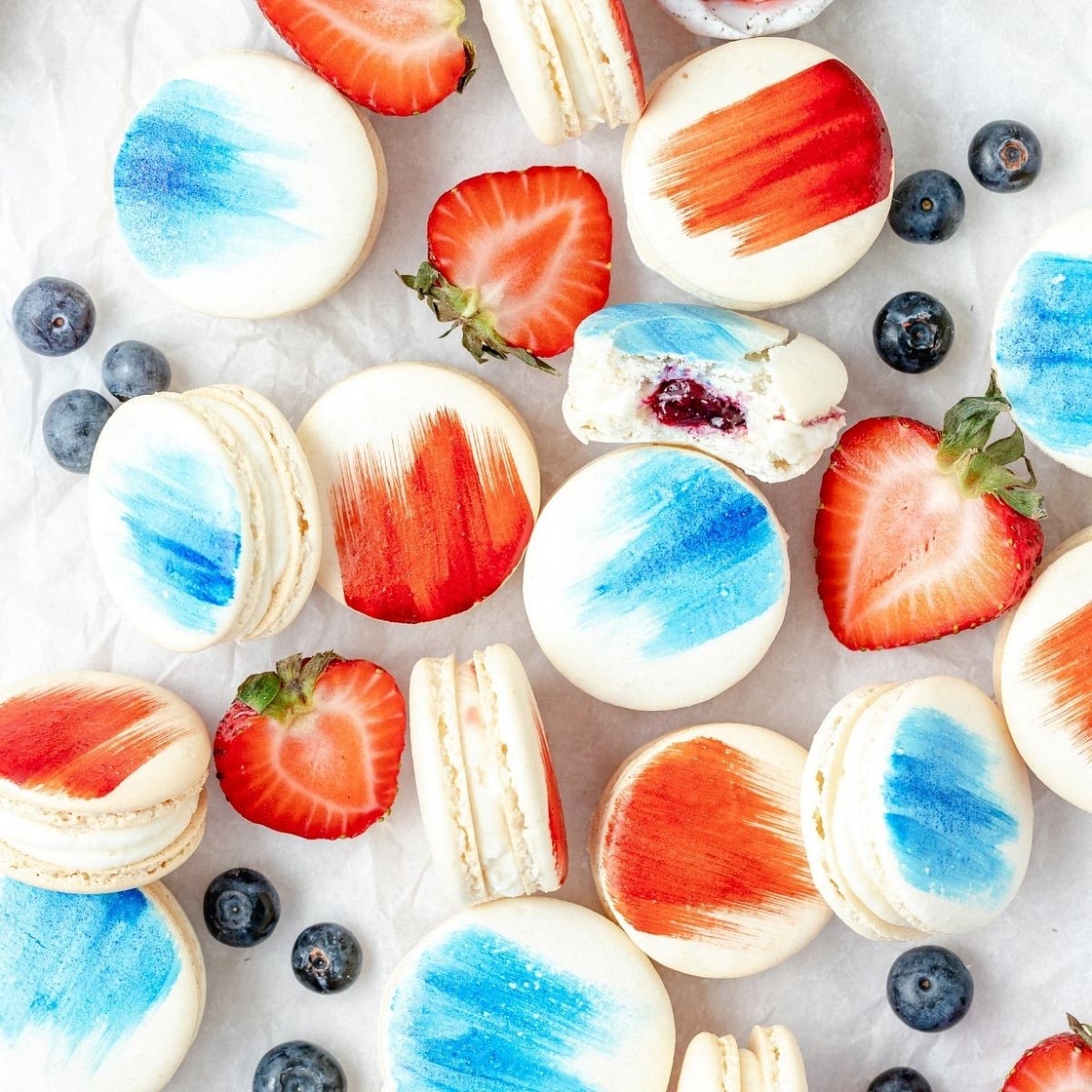 Red, White, & Blue Berry Macarons