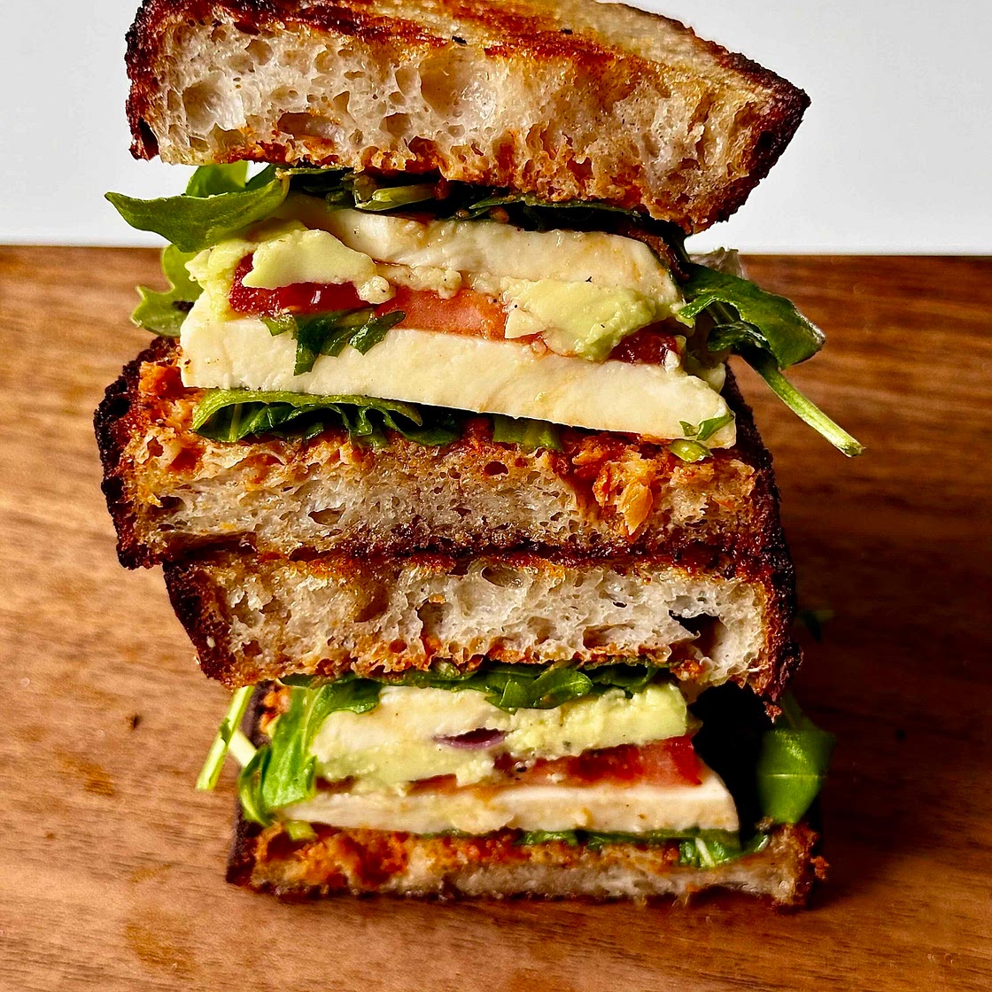 Crispy Sun-dried Pesto rocket Mozzarella sandwich 