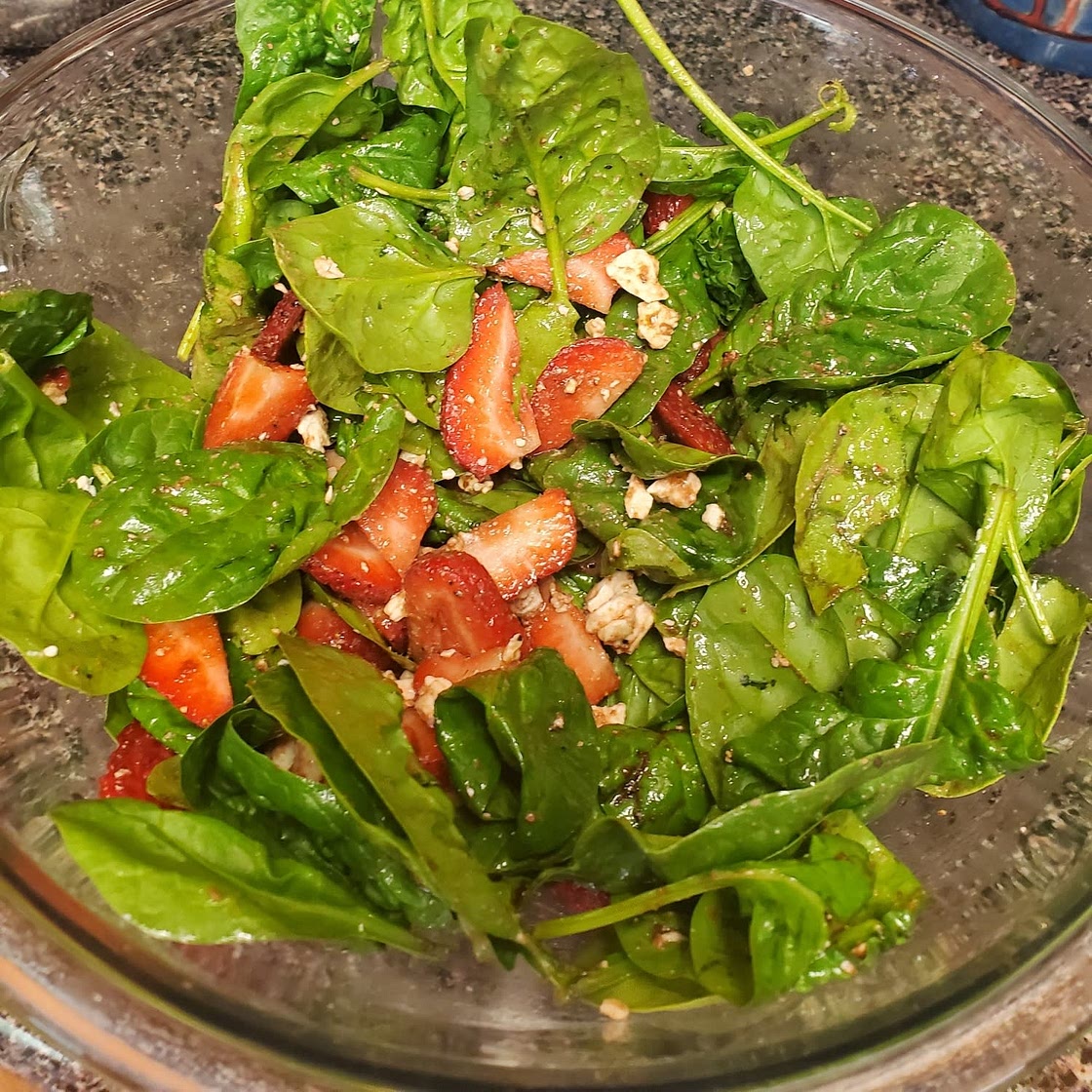 Spinach-Strawberry Salad with Feta & Walnuts