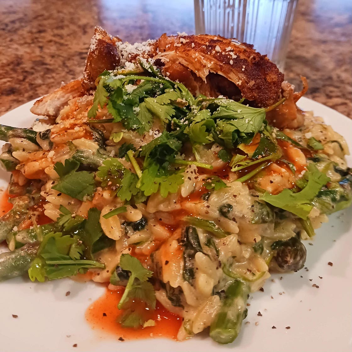 Creamy Parmesan Orzo with Chicken and Asparagus