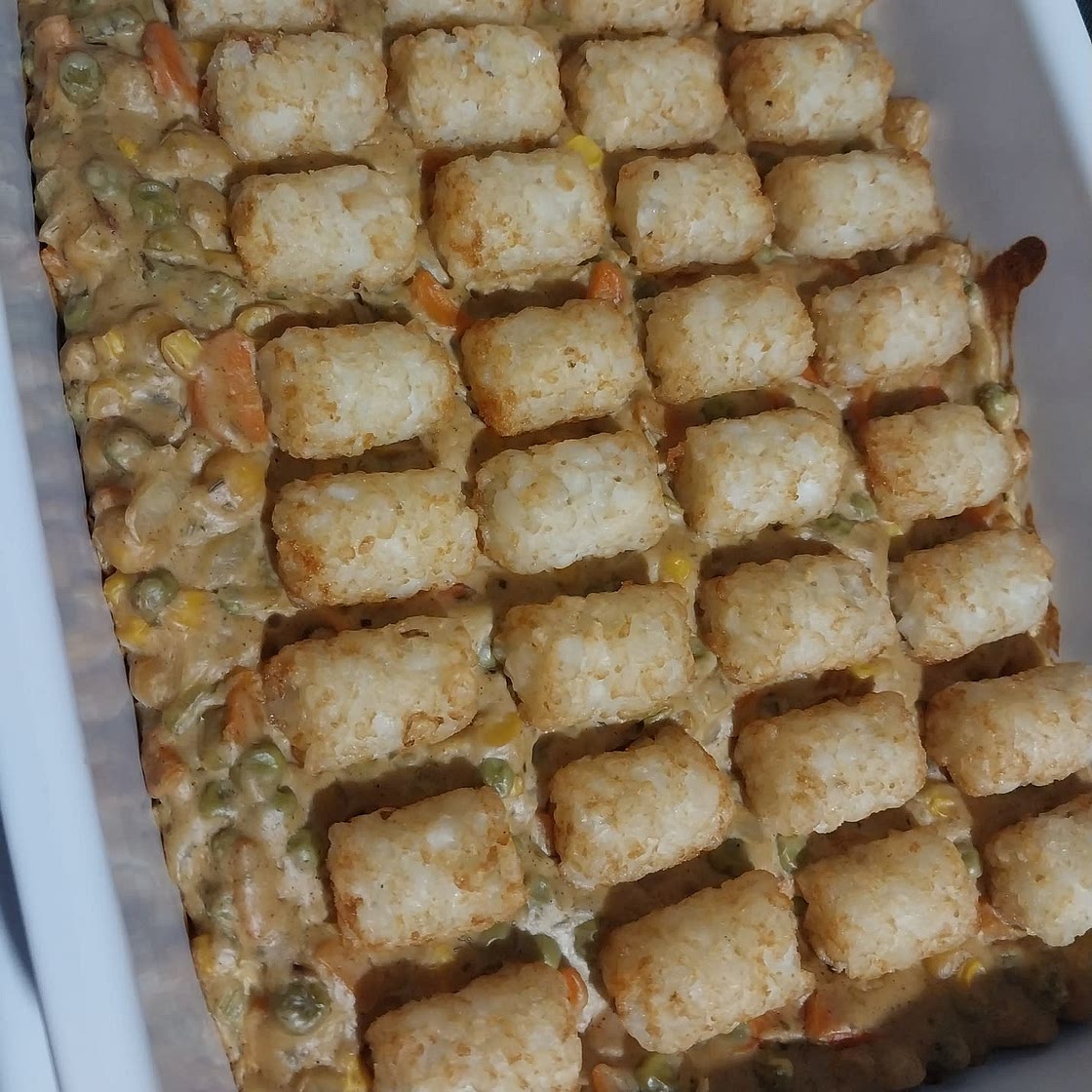 Creamy Vegetable Pie with Potato Gems (Tater Tot Hot Dish)