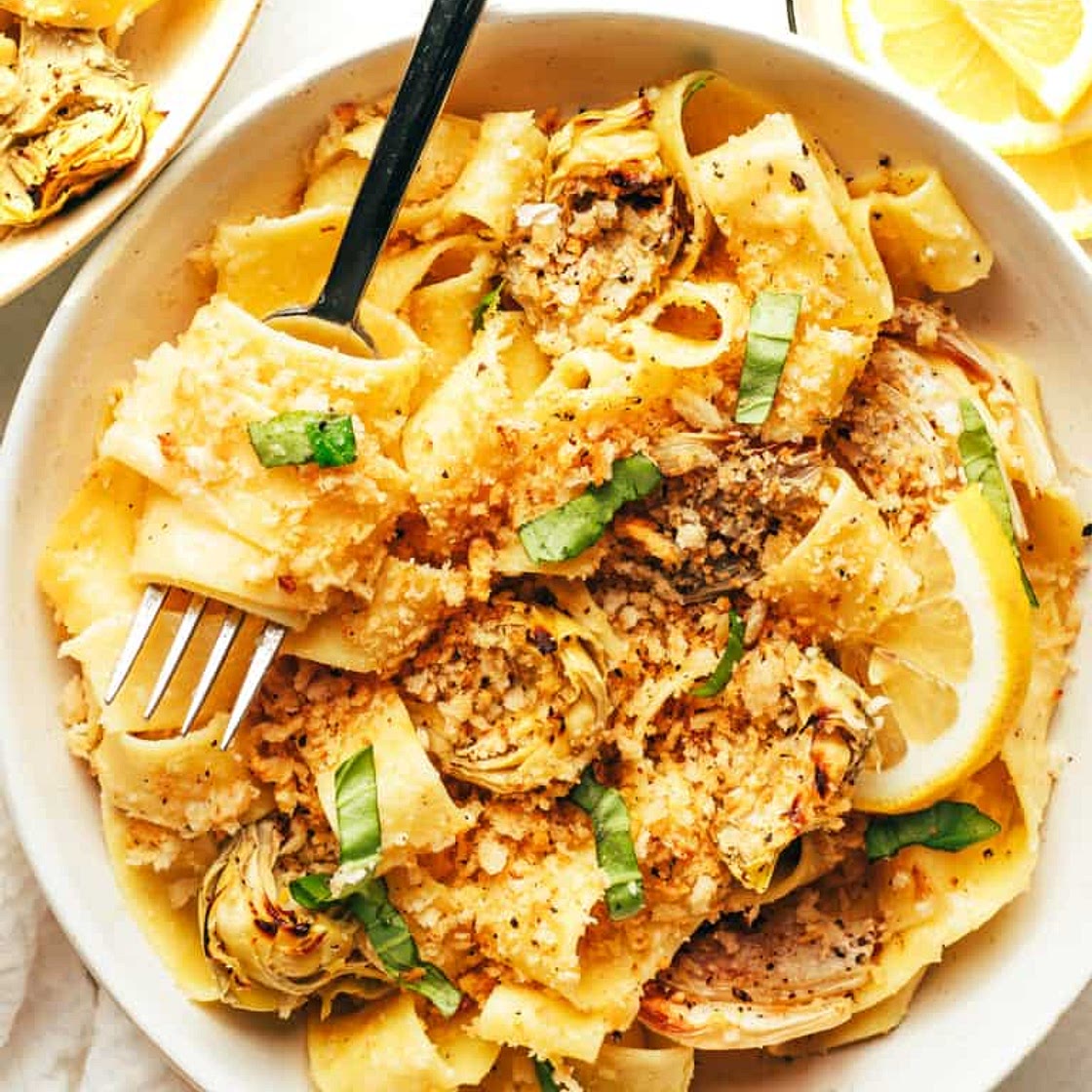 LEMON BUTTER PASTA WITH ROASTED ARTICHOKES AND FENNEL