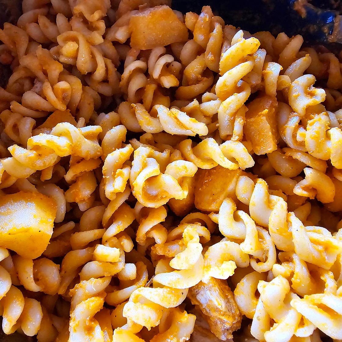 Baked Apple and Chicken with Butternut Squash Sauce and Pasta