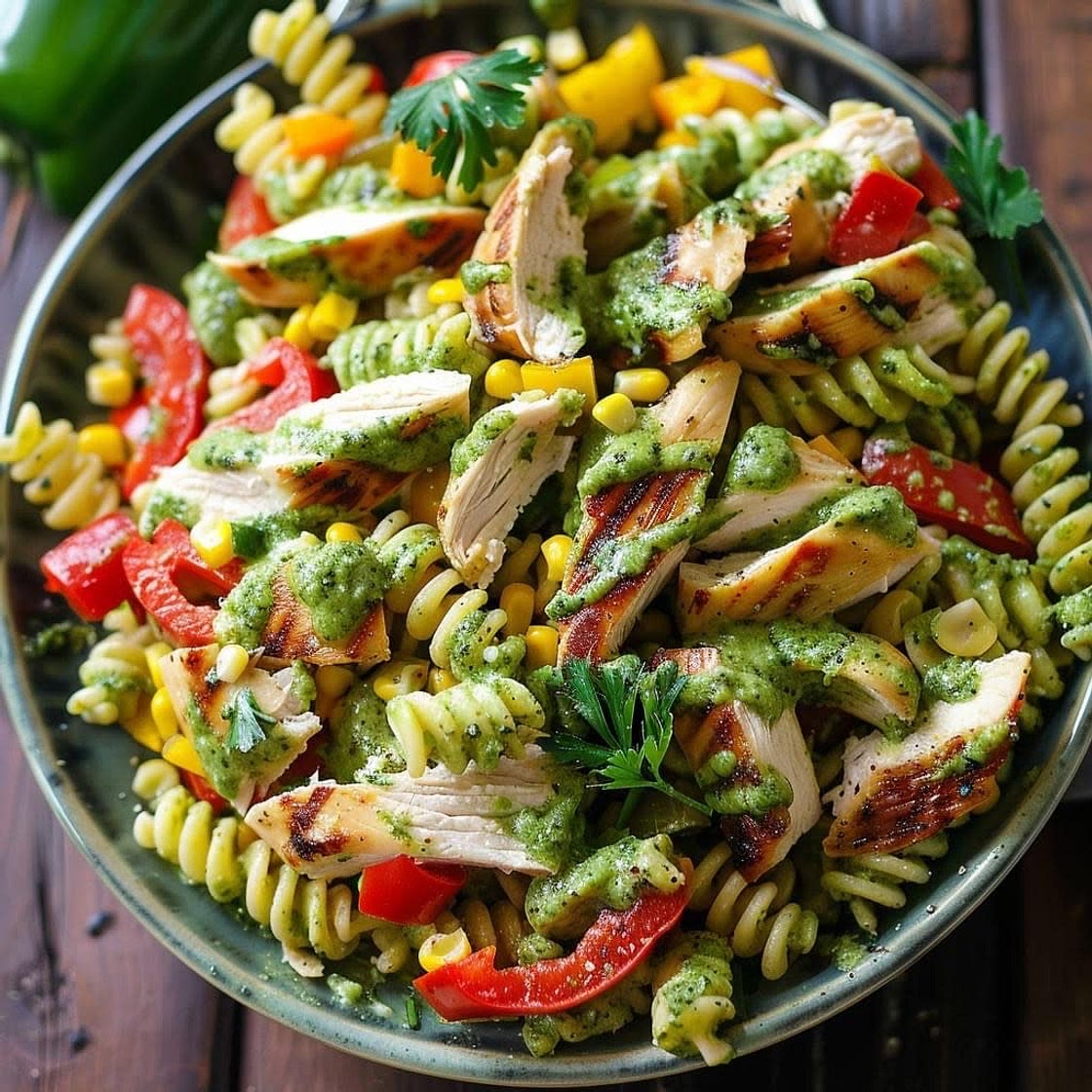 Lily’s Bites Chicken and Corn Pesto Pasta Salad