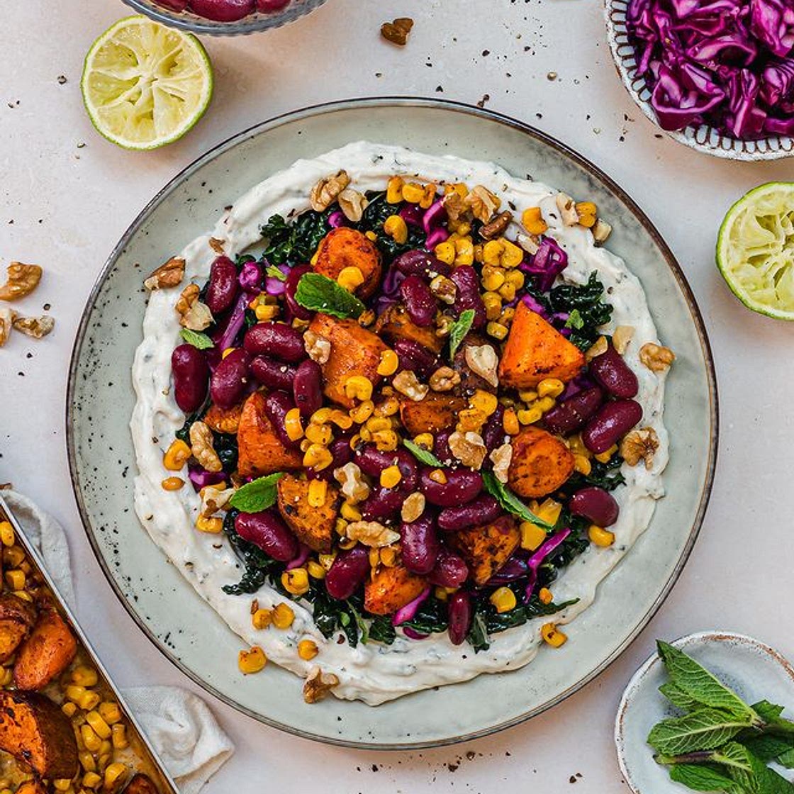 Chipotle Roasted Sweet Potato Corn and Bean Salad 🌽🫘