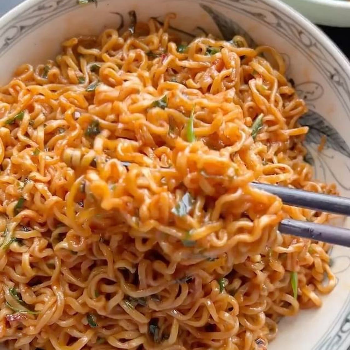 Red Curry Basil Garlic Oil Noodles recipe😋