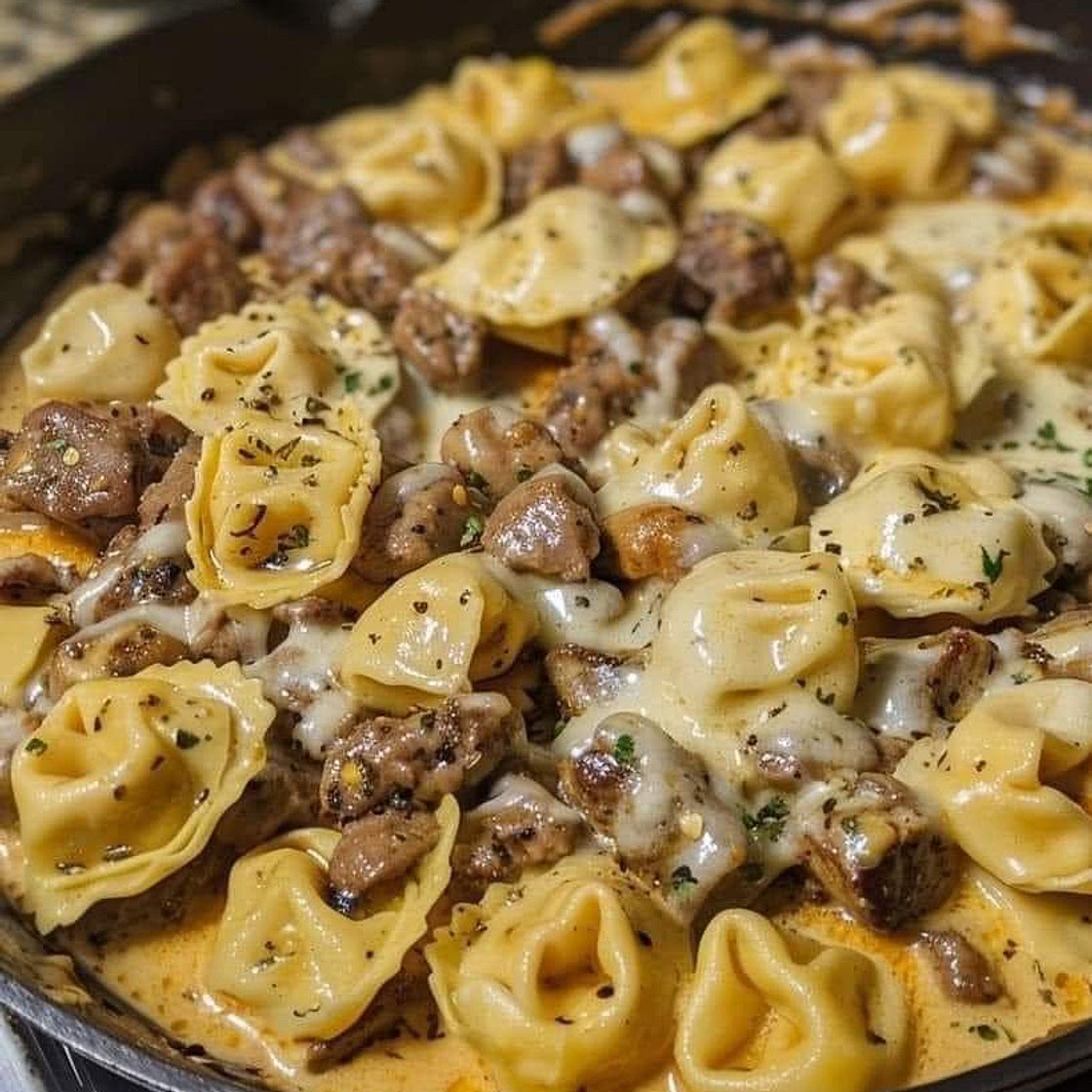 Cheesesteak Tortellini in Rich Provolone Sauce