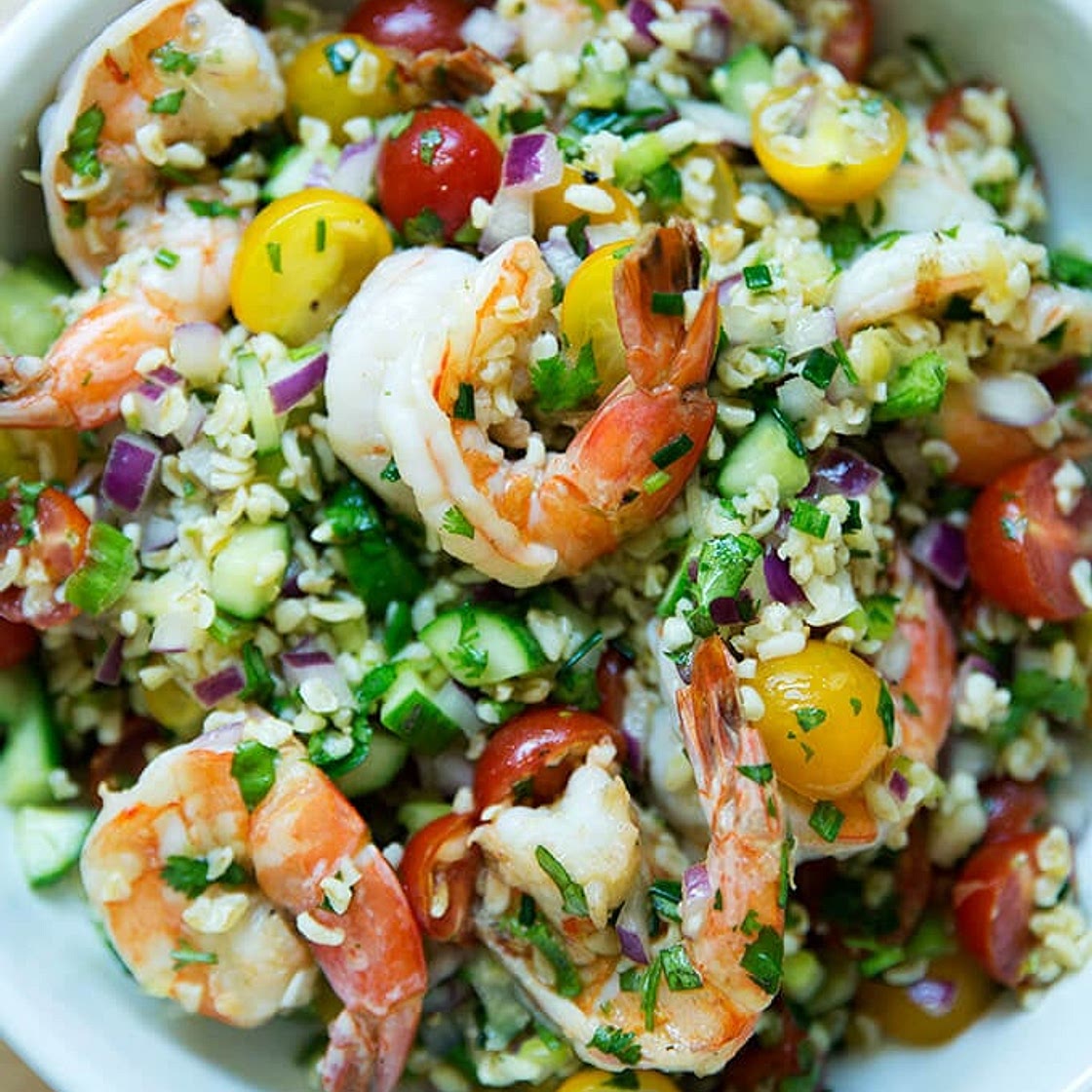 Orange-Lime Tabbouleh with Grilled Shrimp
