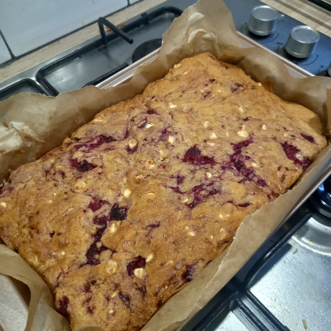 White chocolate and berry blondies