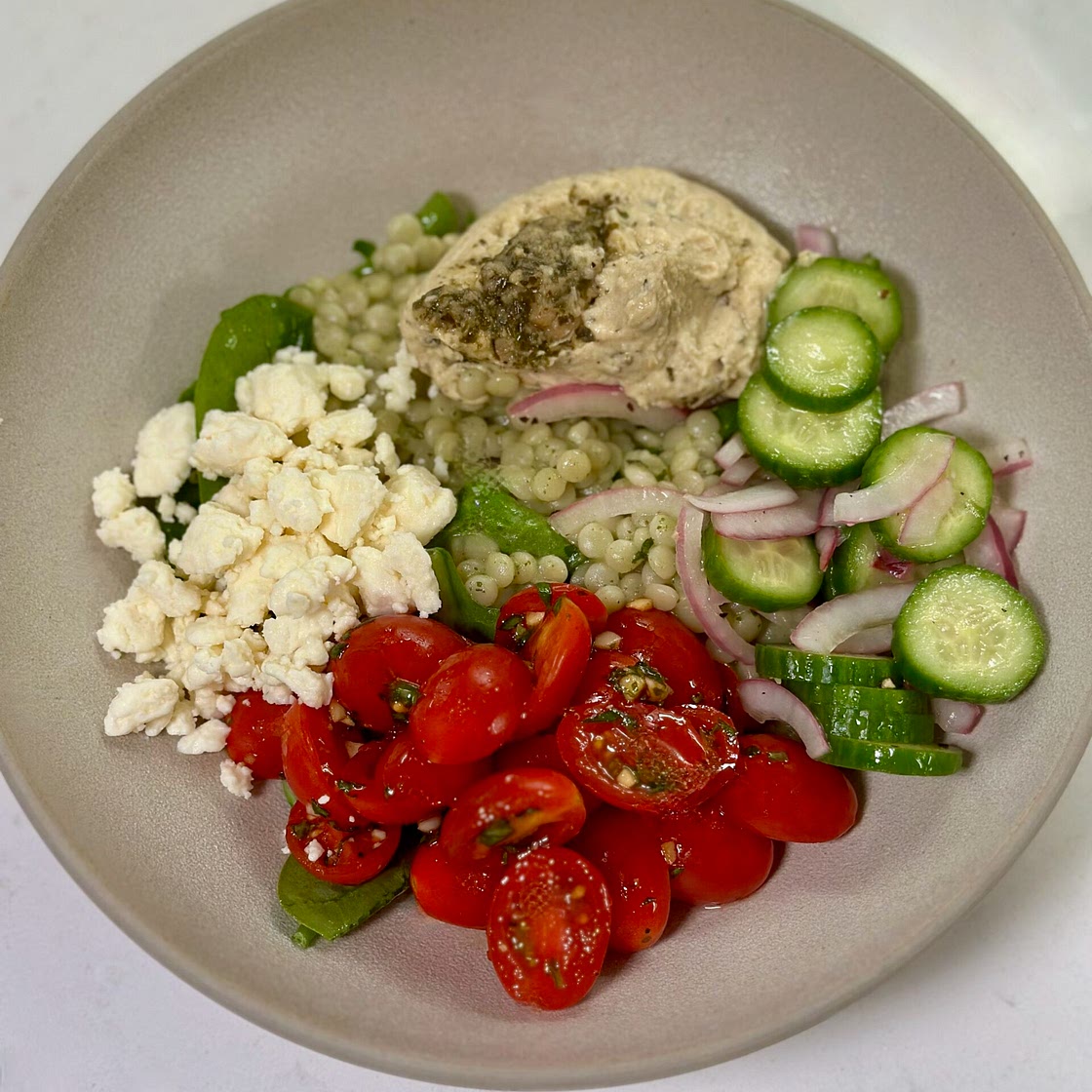 Hommus Bowl with Pearl Couscous and Vegetables