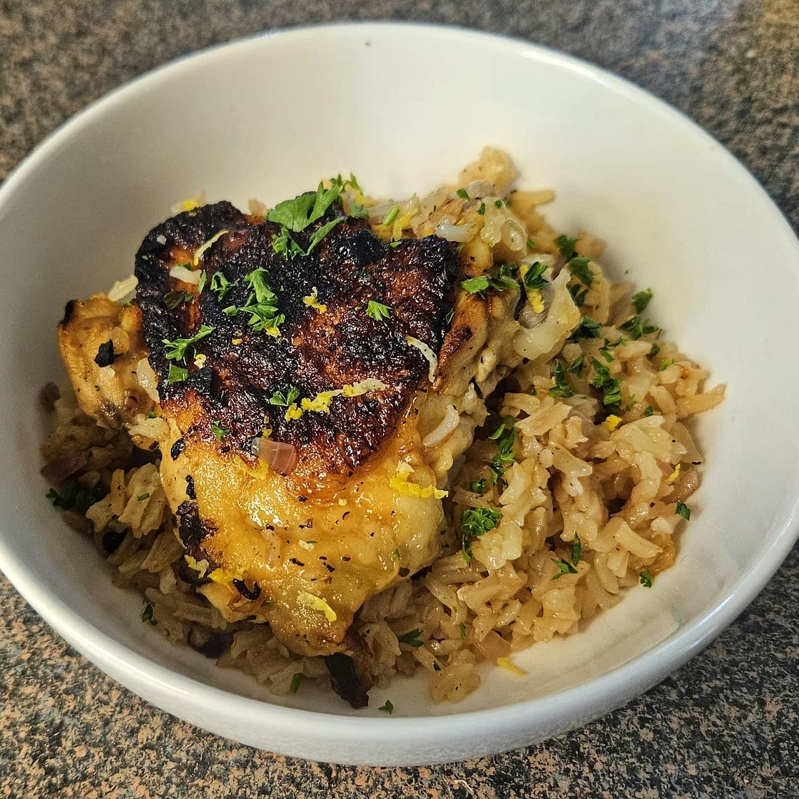 One Pot Greek Chicken and Lemon Rice