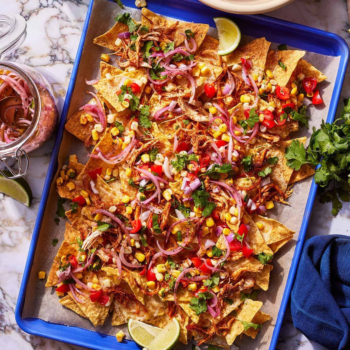 Summertime Chicken Nachos with Corn Salsa