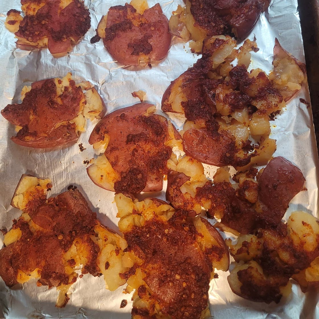 Smashed Harissa Potatoes