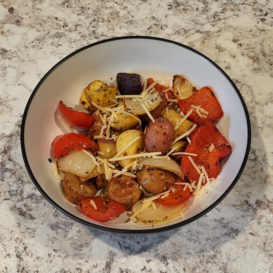 One Pan Roasted Potatoes, Sausage and Peppers