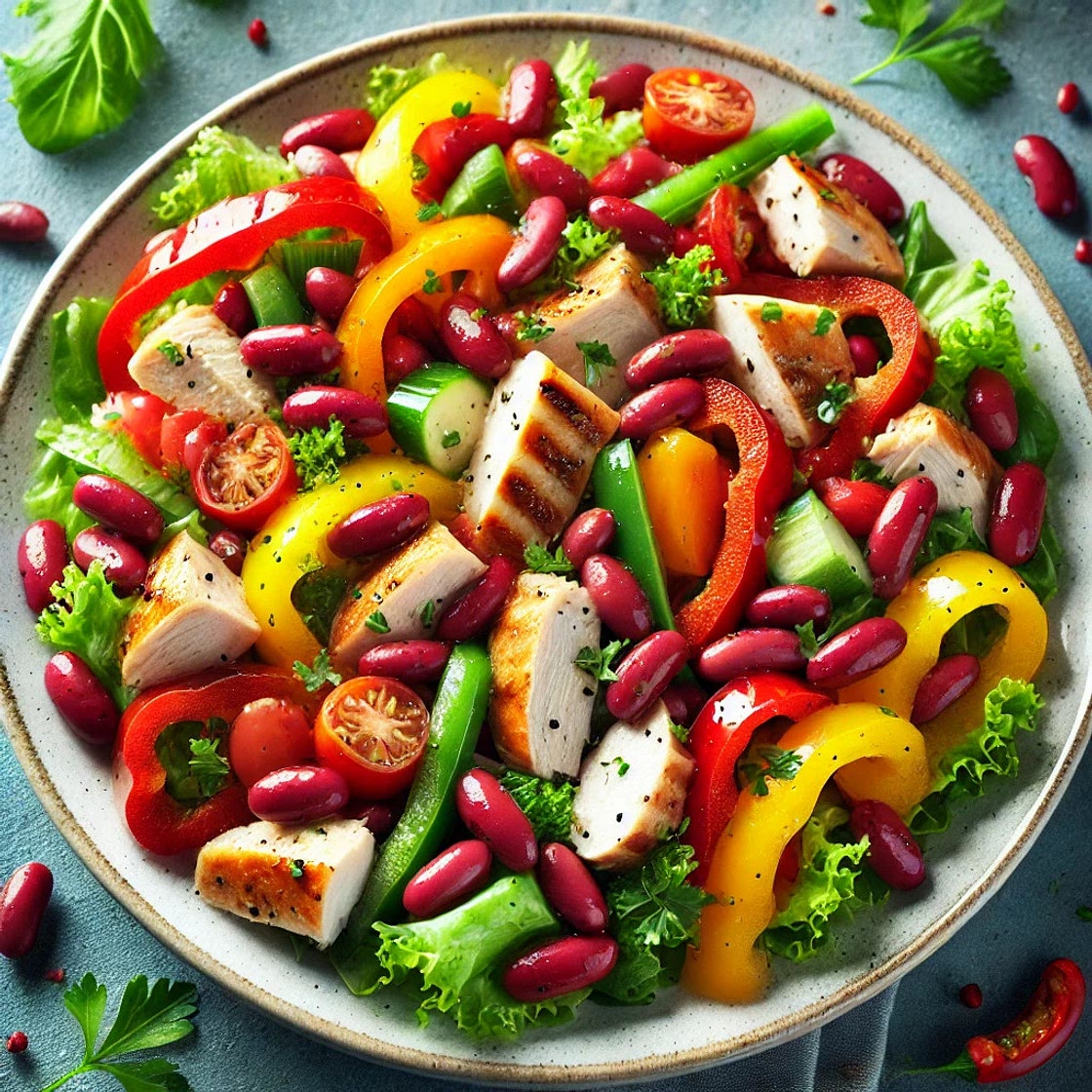 Salade poulet haricots rouges et poivrons