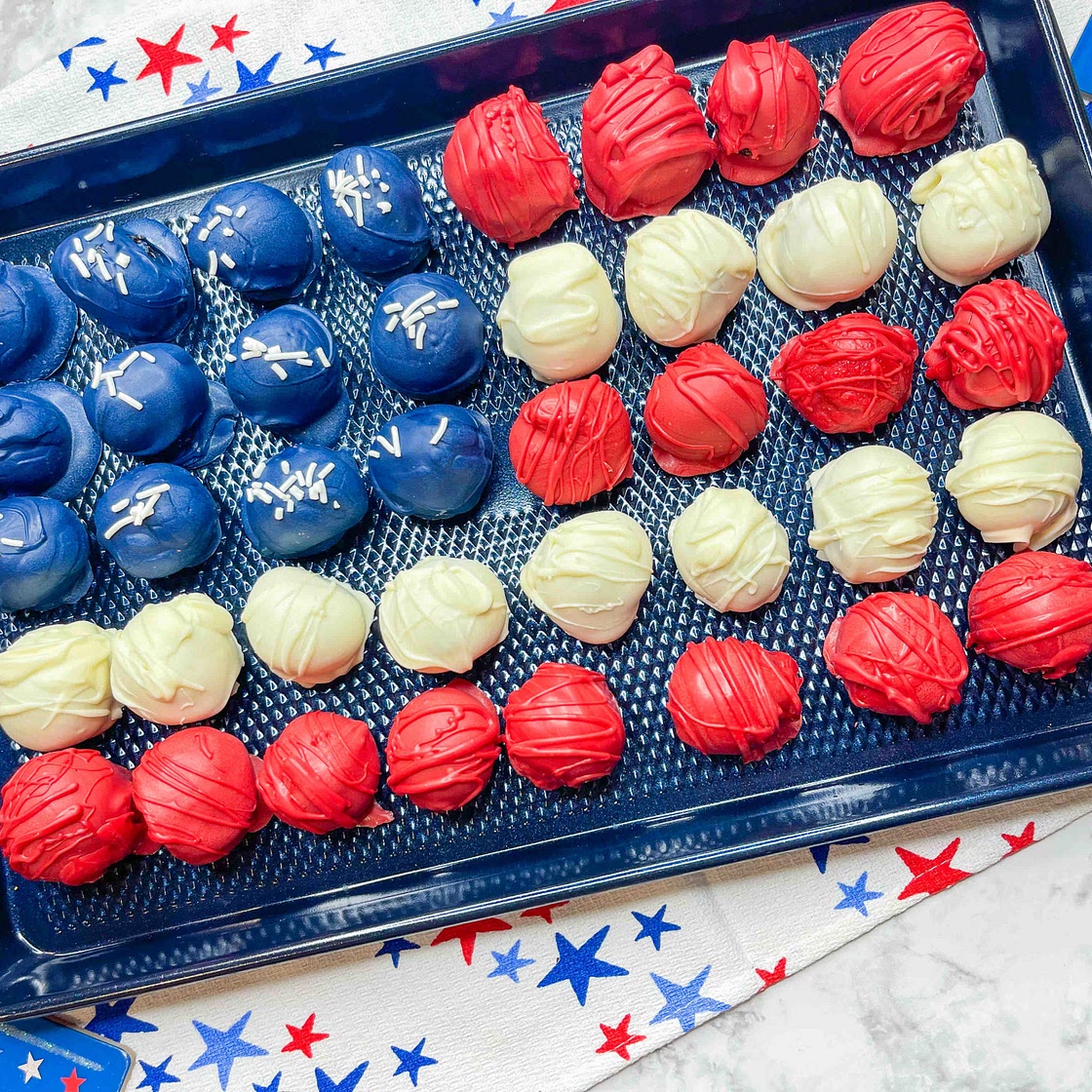 Red, white and blue Oreo Truffles 