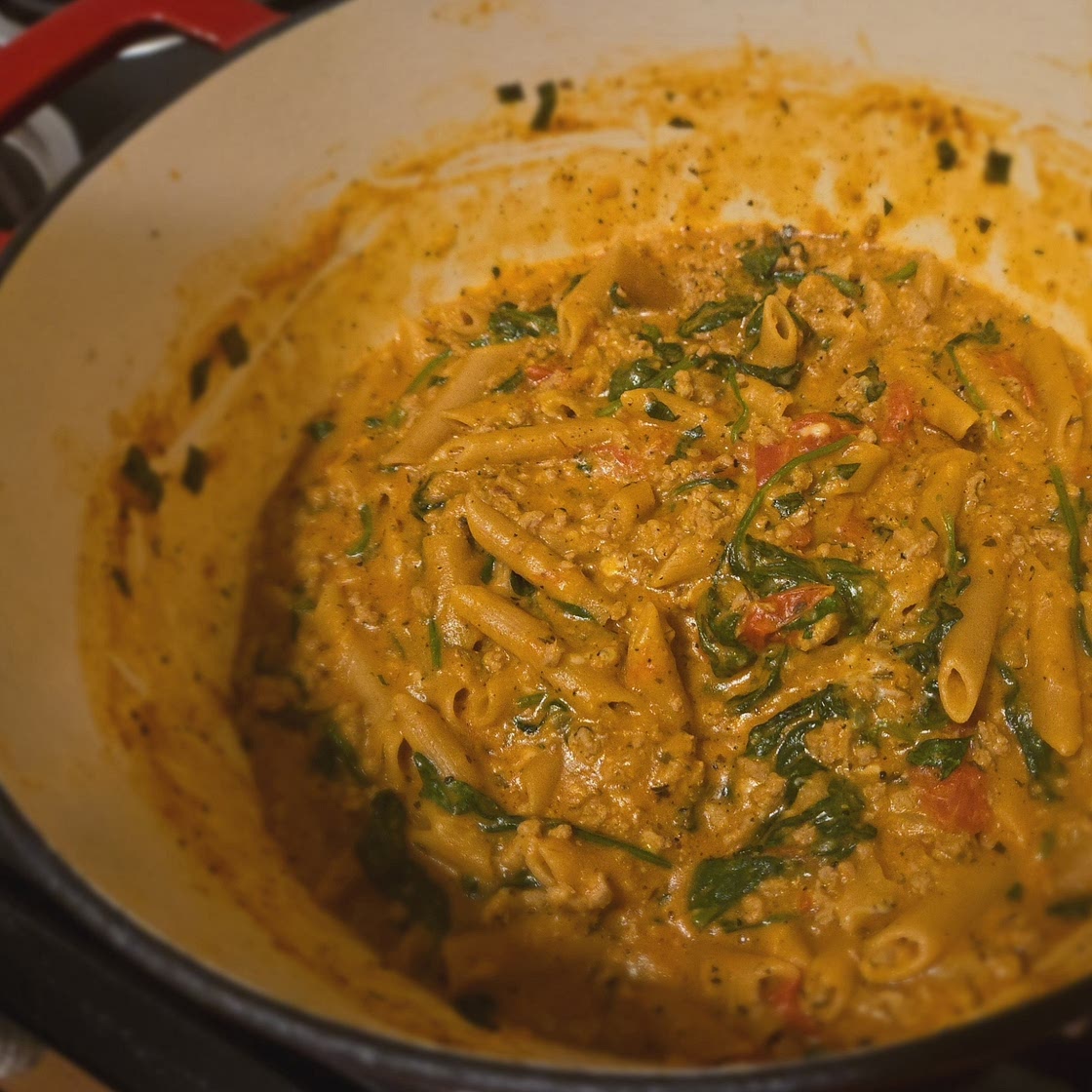 One-Skillet Cheesy Ground Chicken Pasta