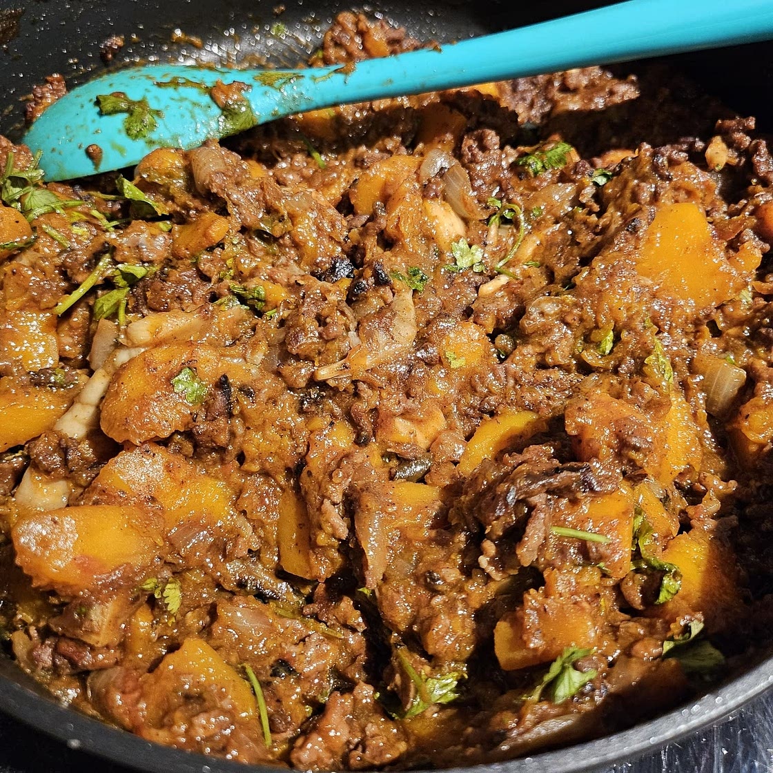 Spicy beef with butternut squash and courgette noodles
