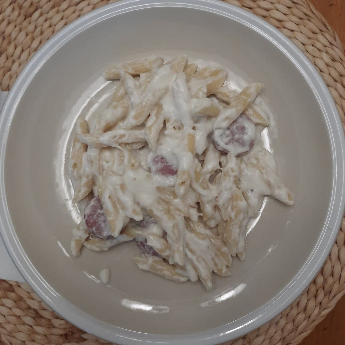 Creamy Mozzarella Pasta with Smoked Sausage
