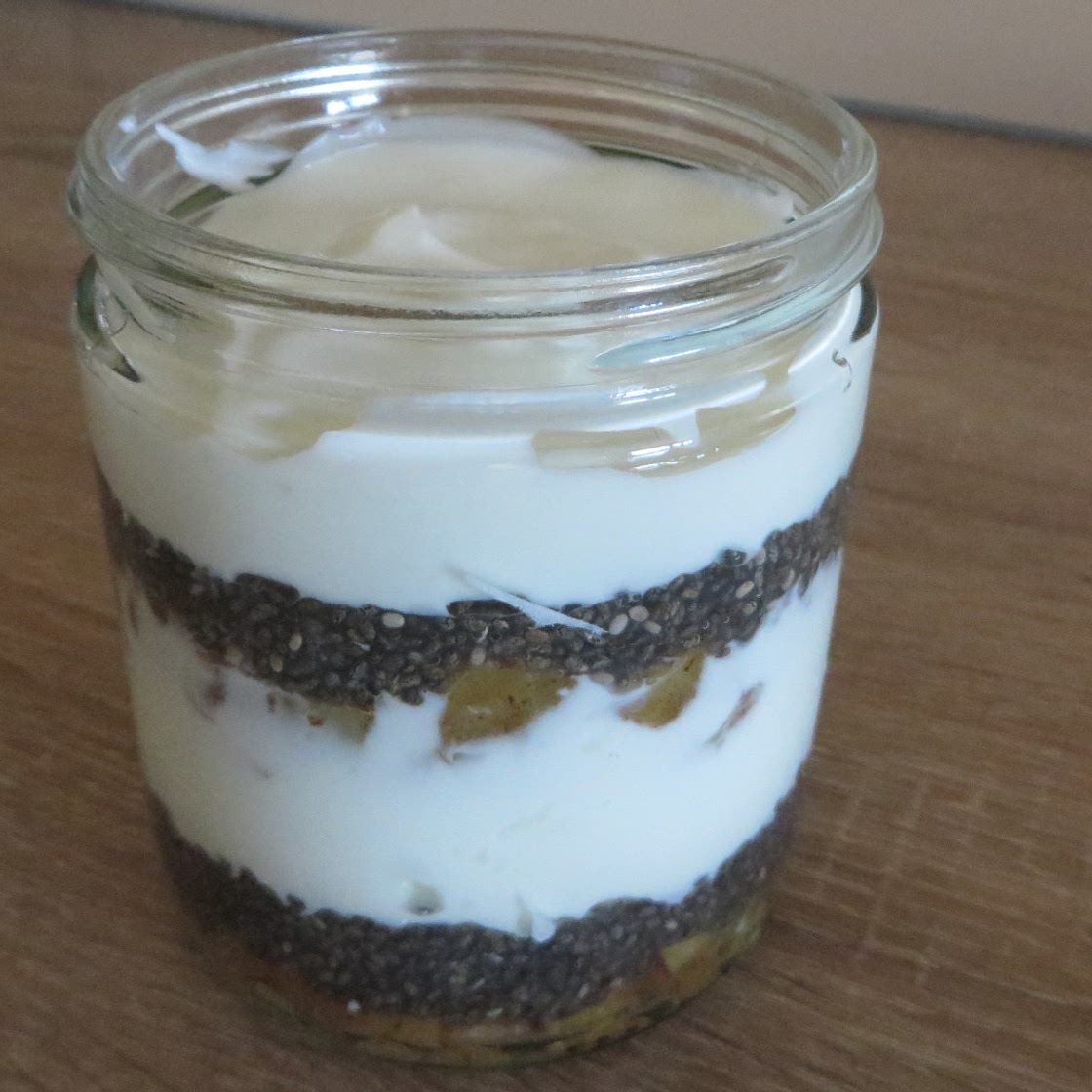 trifle with apples, chia seeds and greek yoghurt