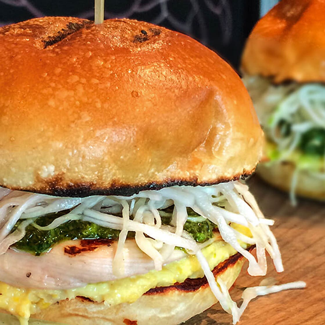 Grilled Chicken, Creamed Corn and Cilantro Coleslaw Sandwich