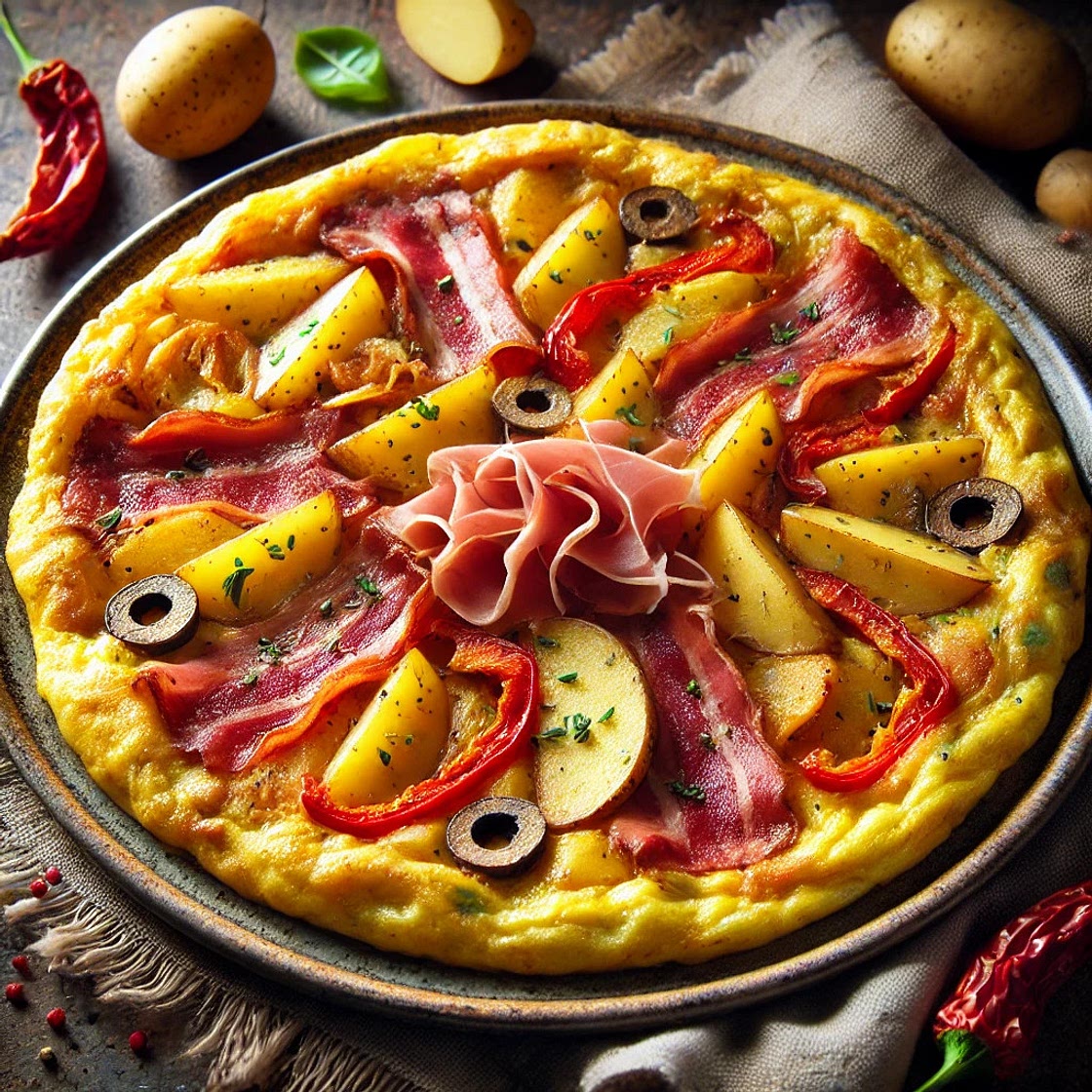 Omelette champignon, poitrine et patates