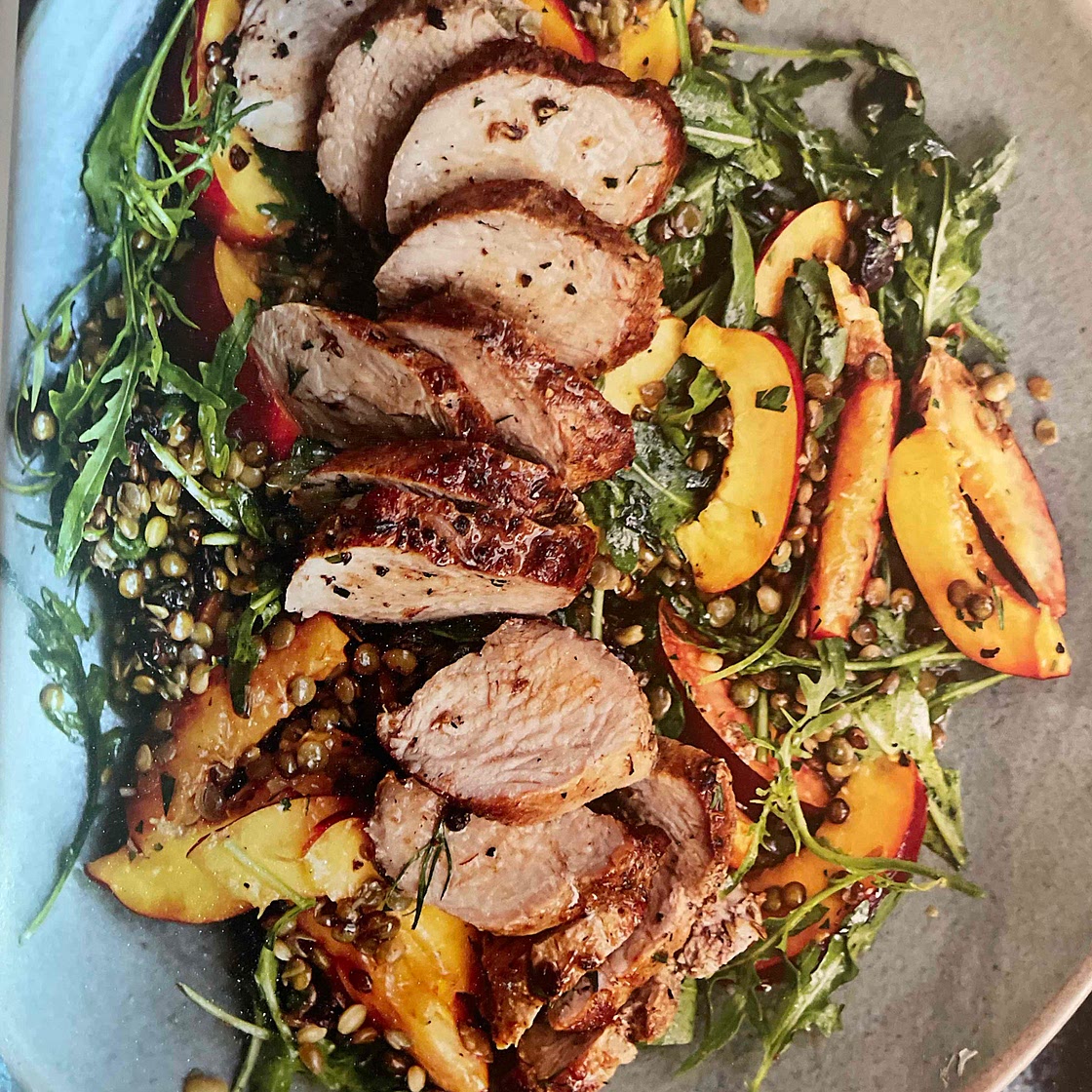 Peach and lentil salad with Pork tenderloin 