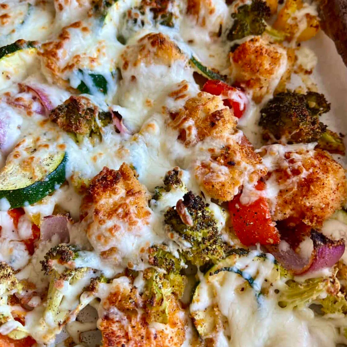 Cheesy chicken sheet pan dinner