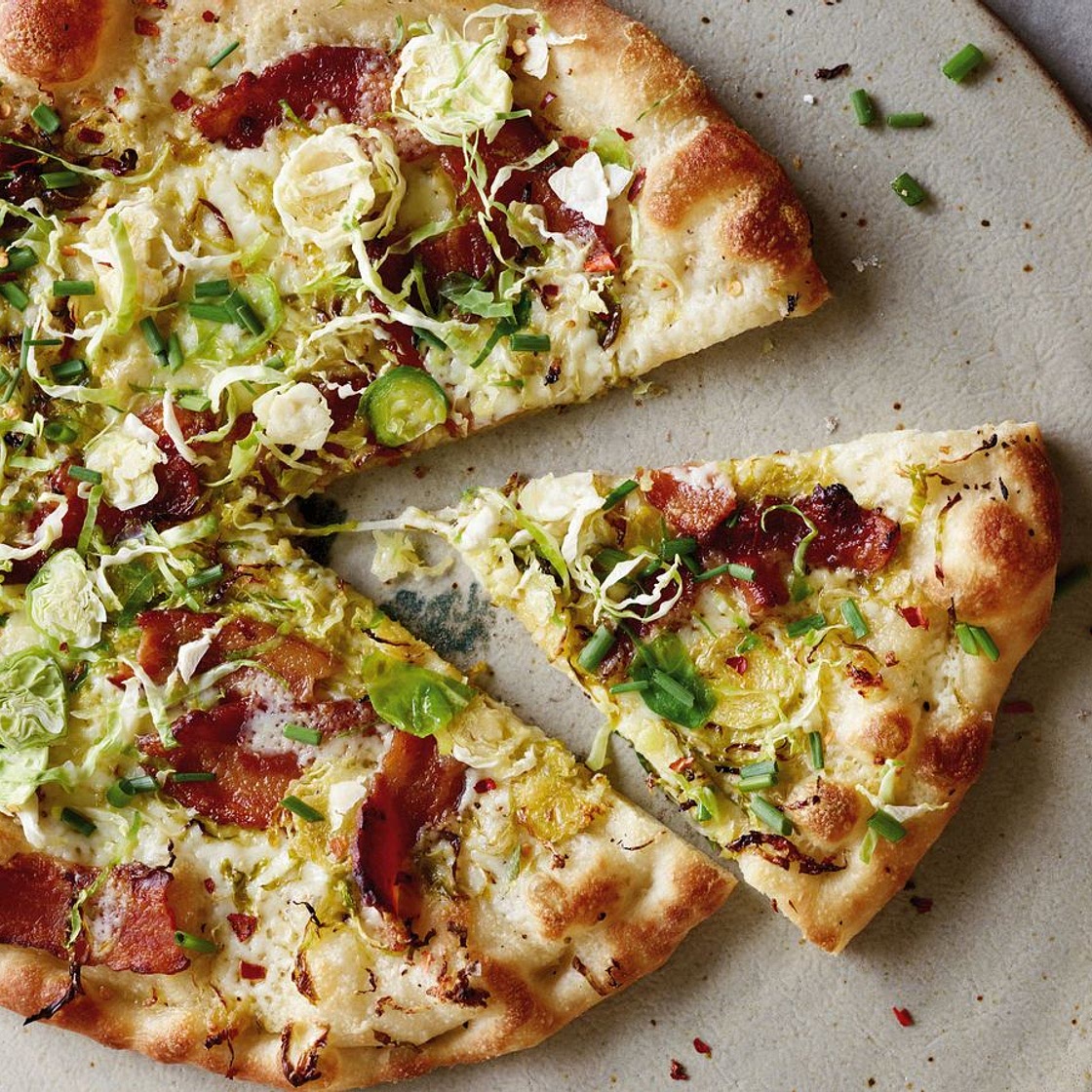 Gaby Dalkin's Shaved Brussels Sprouts and Bacon Pizza