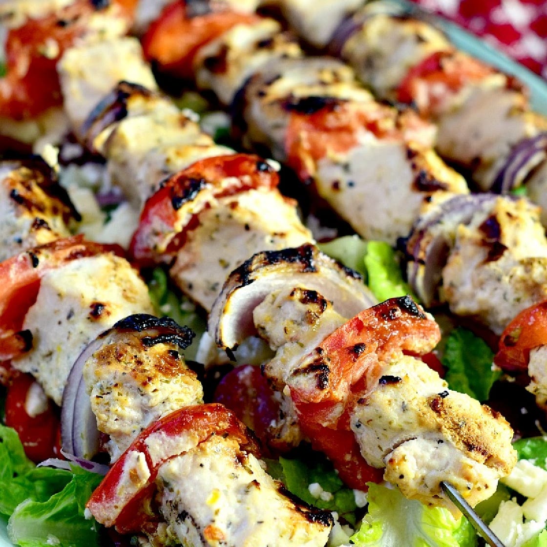 Grilled Chicken Kabobs with Greek Salad