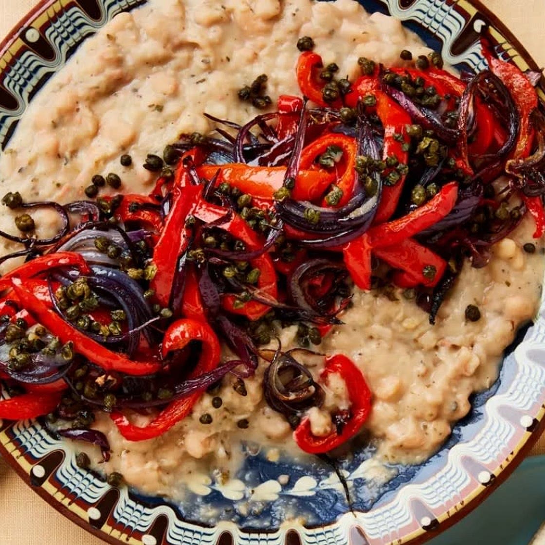 Roast peppers, cannellini beans and crisp capers