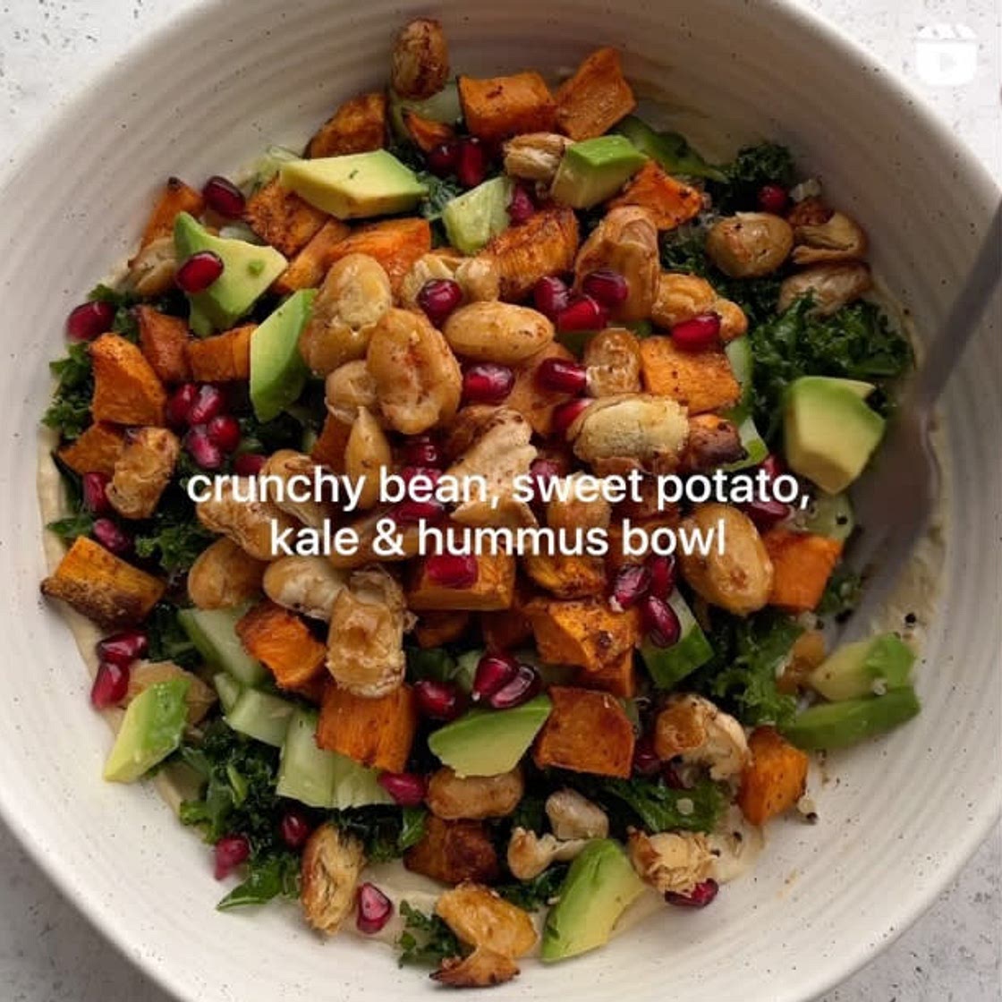 Crunchy Bean, Sweet Potato, Kale & Hummus Bowl