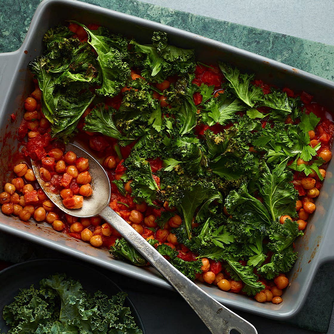 Kale, chorizo and chickpea bake recipe