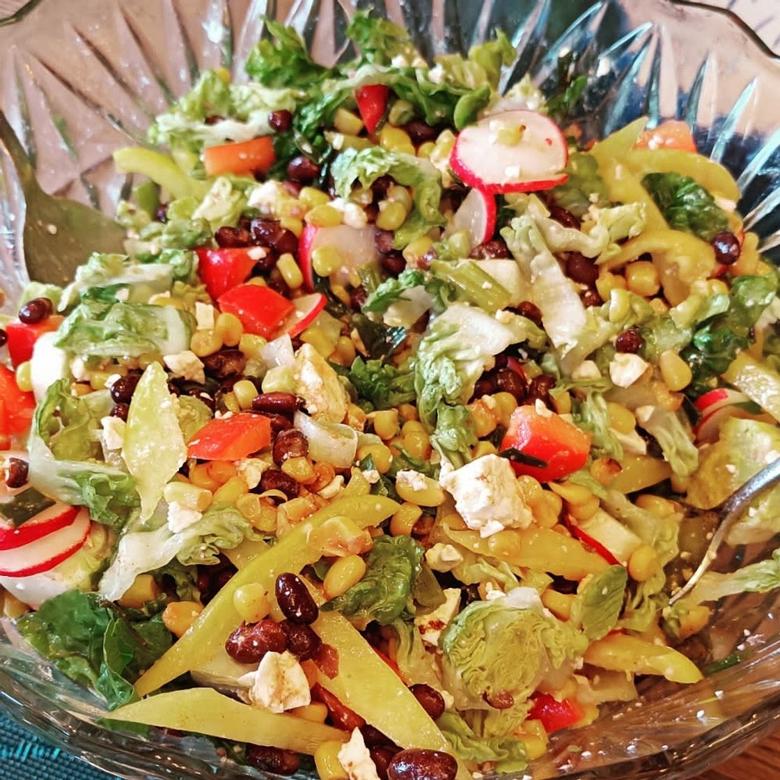 Mexican Street Corn Salad with Black Beans, Radish, Feta & Lime Crema