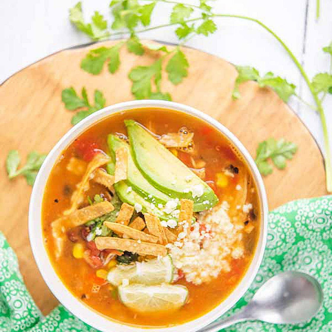 Easy Low Calorie Chicken Tortilla Soup with Rotisserie Chicken