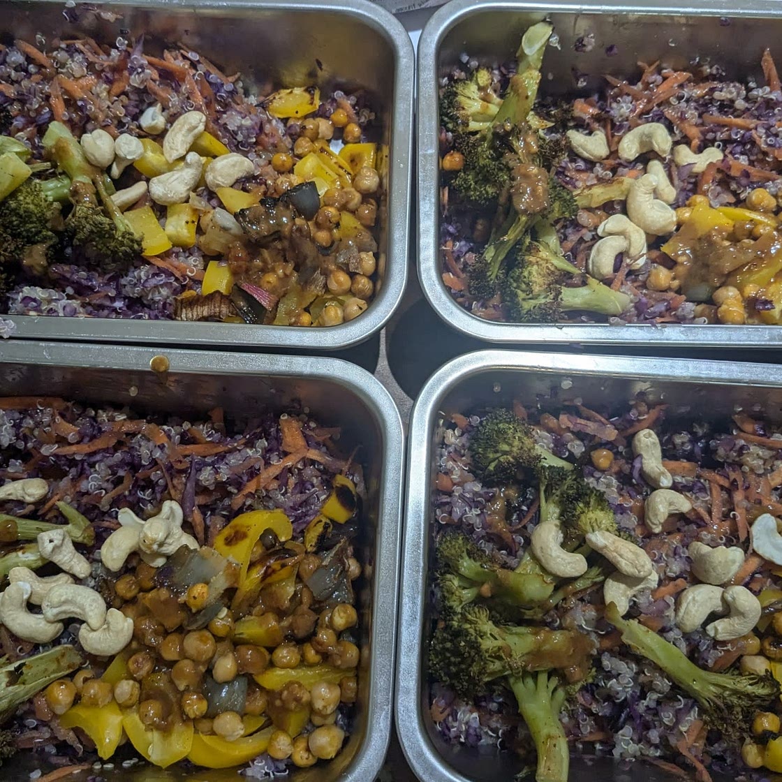 Spicy Cashew Chickpea Broccoli Salad with Ginger Peanut Dressing