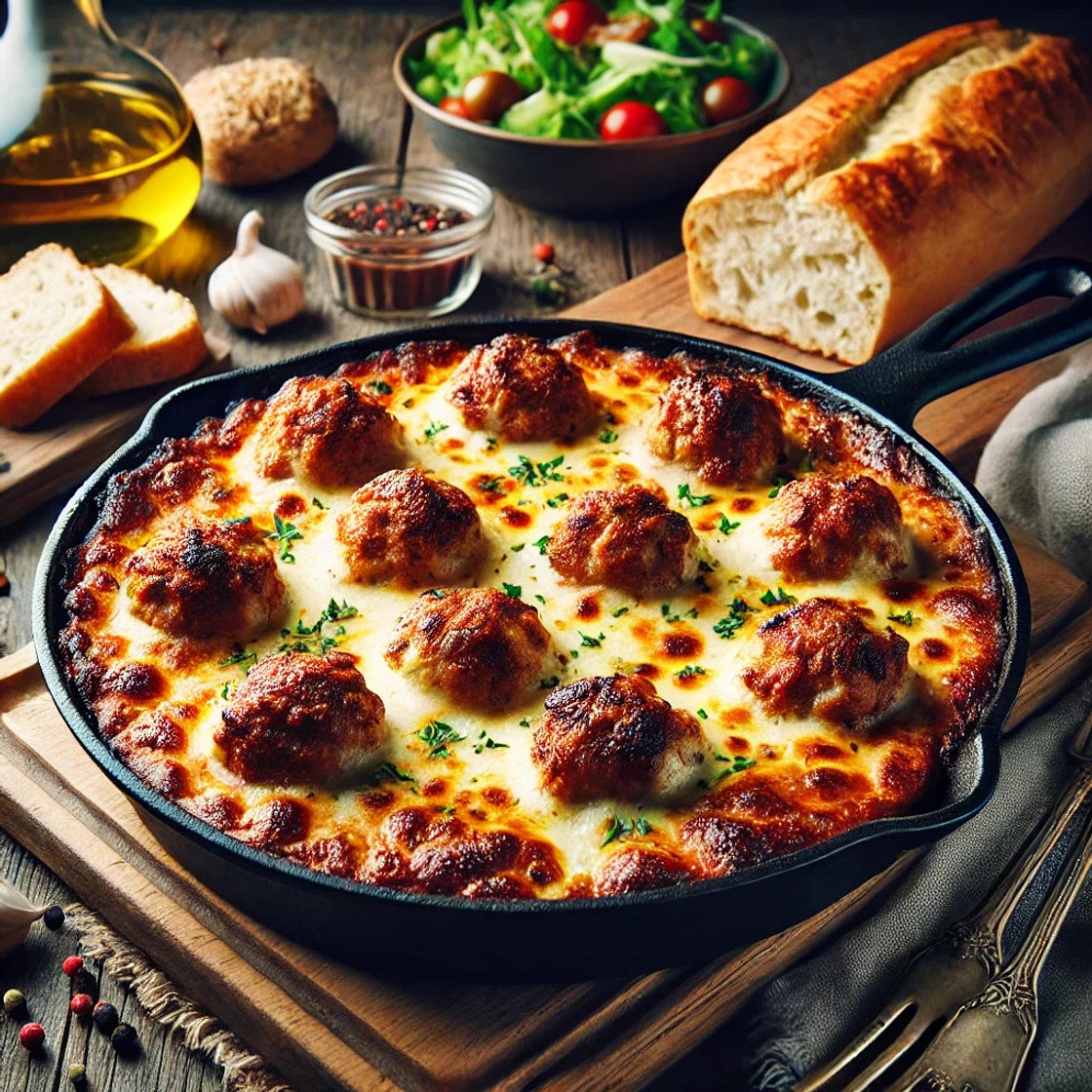Meatball and Mozzarella Pan Bake
