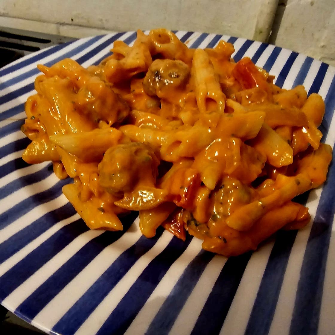 Creamy Mozzarella Pasta with Smoked Sausage