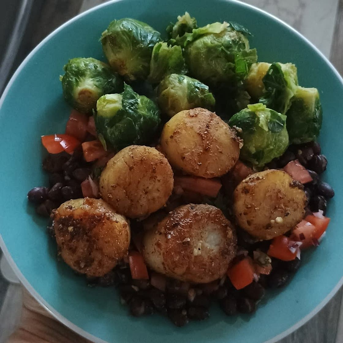 Scallops, Black Beans and Brussel Sprouts