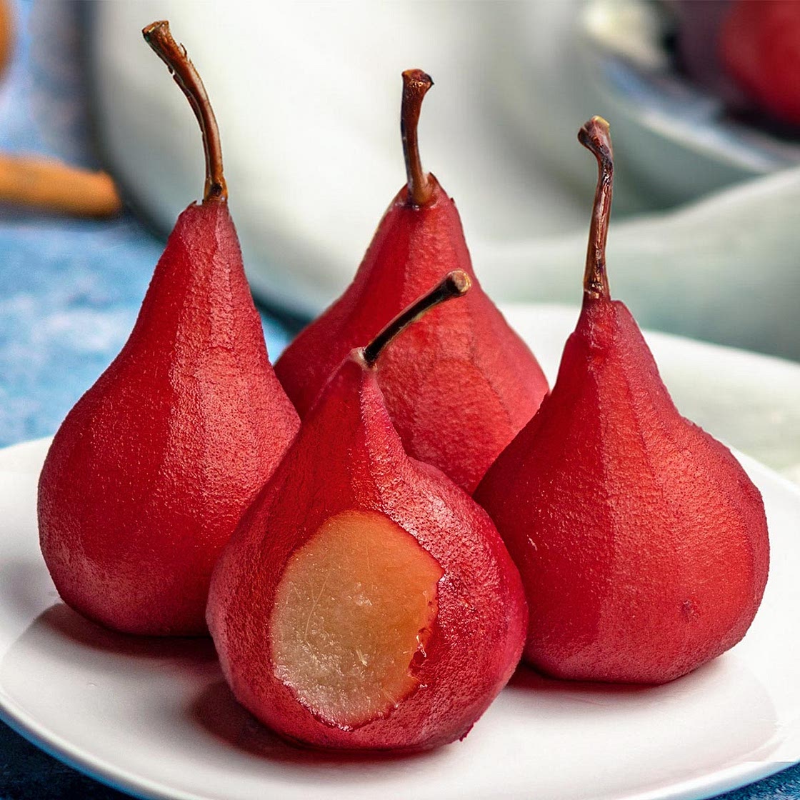 Red Wine Poached Pears